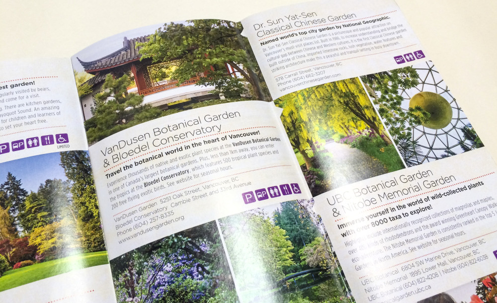 'Follow the Garden Trail' feature layout following spread featuring Lower Mainland gardens.