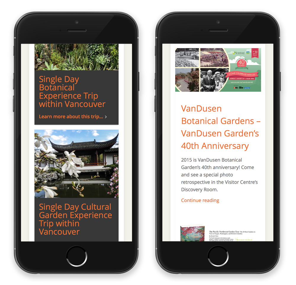 Explore Page trips and Garden news as it appears on an iPhone.